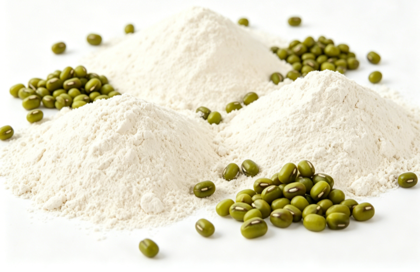 Light yellow Mung Protein Powder fine particle detail 