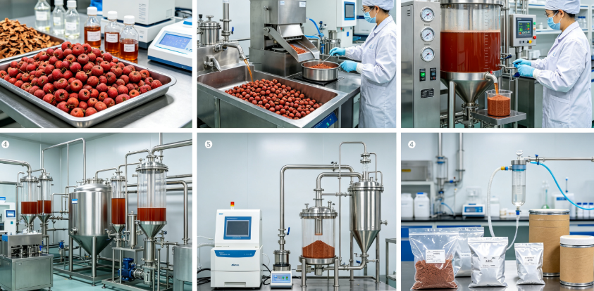 Hydroalcoholic extraction process flowchart for vitexin and OPC standardization